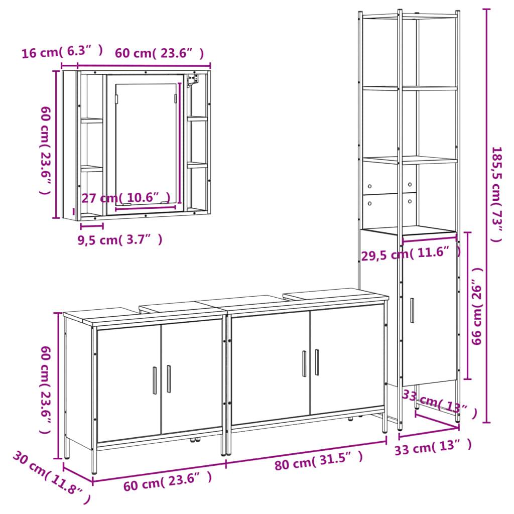 vidaXL 4-tlg. Badmöbel-Set Räuchereiche Holzwerkstoff