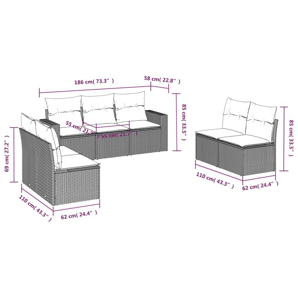 vidaXL 7-tlg. Garten-Sofagarnitur mit Kissen Grau Poly Rattan