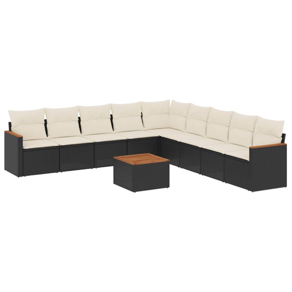 vidaXL 10-tlg. Garten-Sofagarnitur mit Kissen Schwarz Poly Rattan