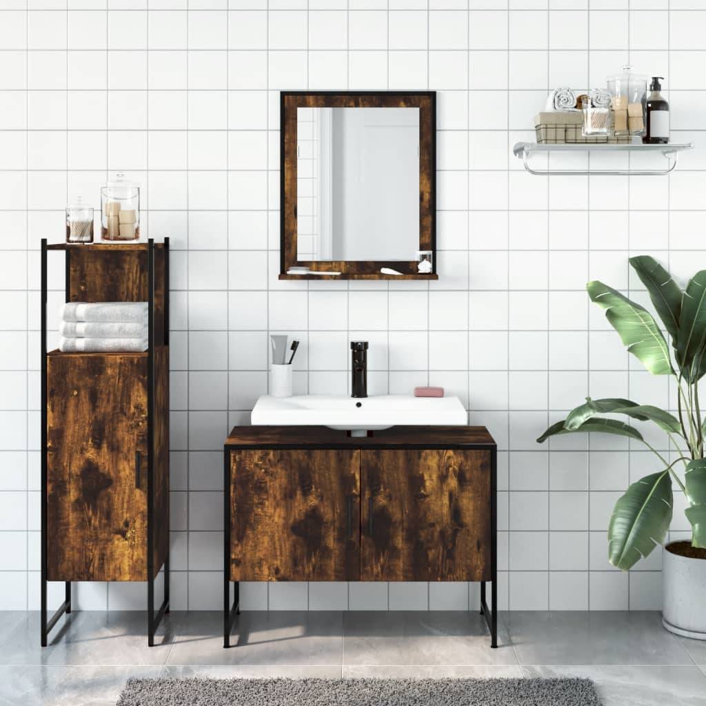 vidaXL 3-tlg. Badmöbel-Set Räuchereiche Holzwerkstoff