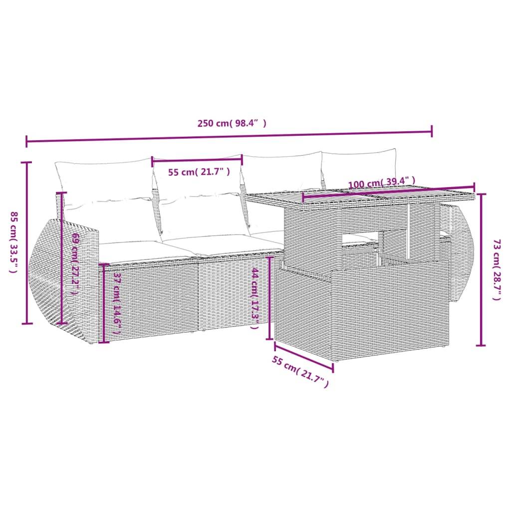vidaXL 5-tlg. Garten-Sofagarnitur mit Kissen Beige Poly Rattan