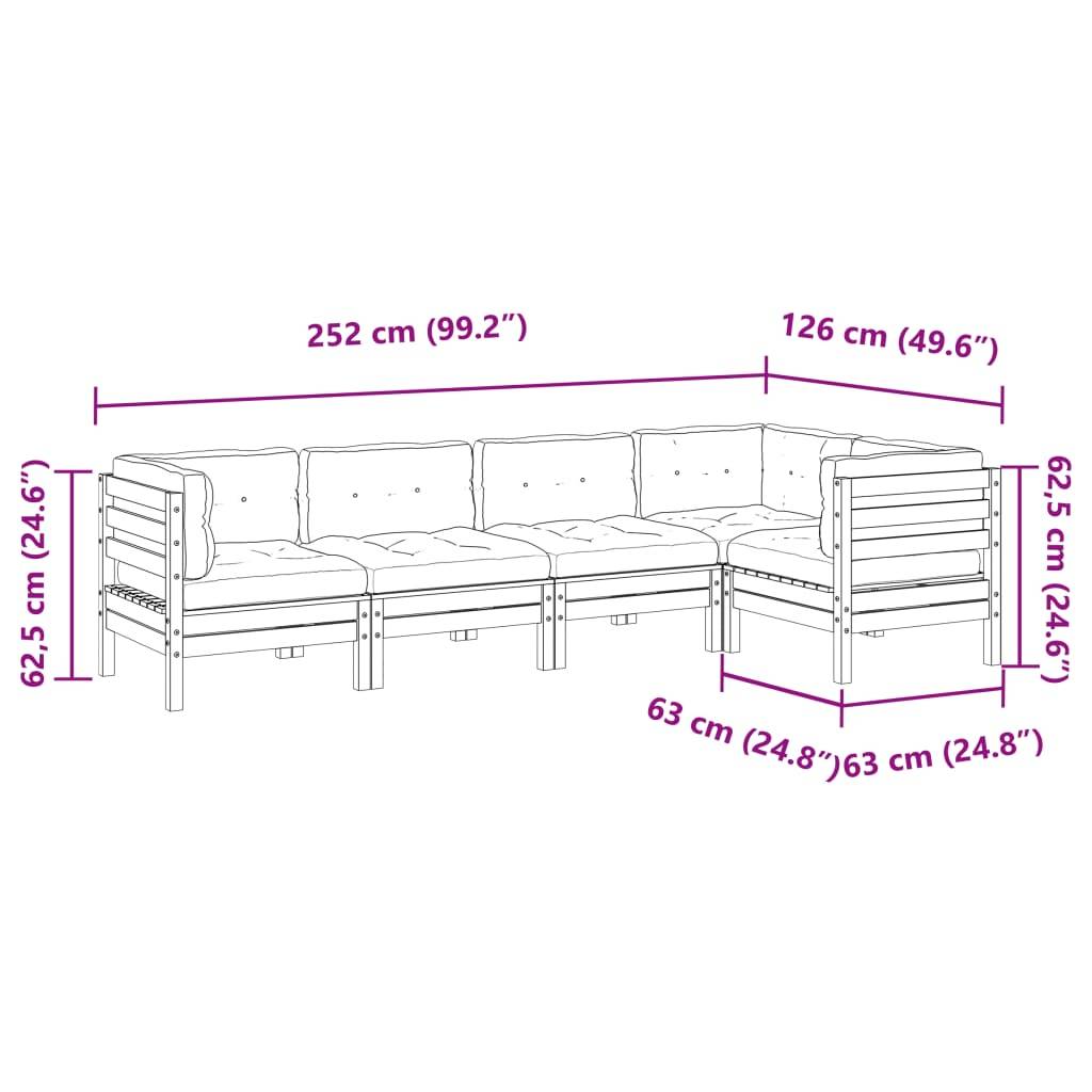 vidaXL 5-tlg. Garten-Sofagarnitur mit Kissen Kiefernholz Imprägniert