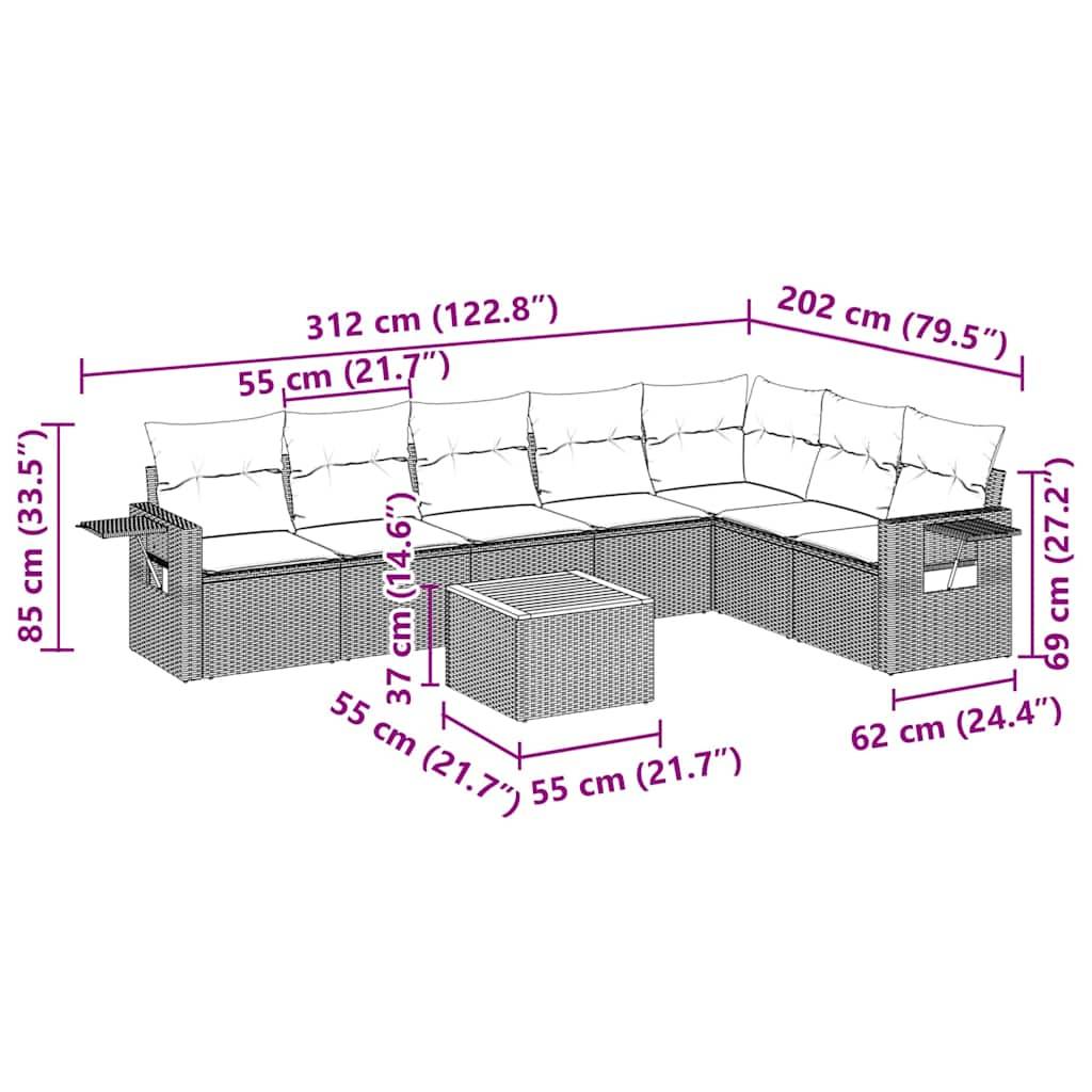 vidaXL 8-tlg. Garten-Sofagarnitur mit Kissen Schwarz Poly Rattan