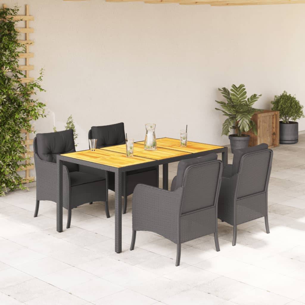 vidaXL 5-tlg. Garten-Essgruppe mit Kissen Schwarz Poly Rattan