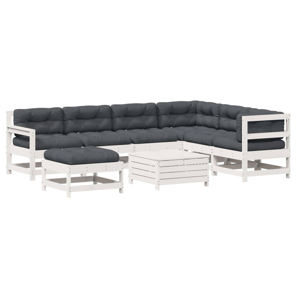 vidaXL 8-tlg. Garten-Lounge-Set mit Kissen Weiß Massivholz Kiefer