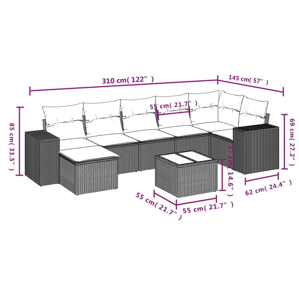 vidaXL 8-teiliges Gartensofa-Set mit Kissen, grau, Polyrattan