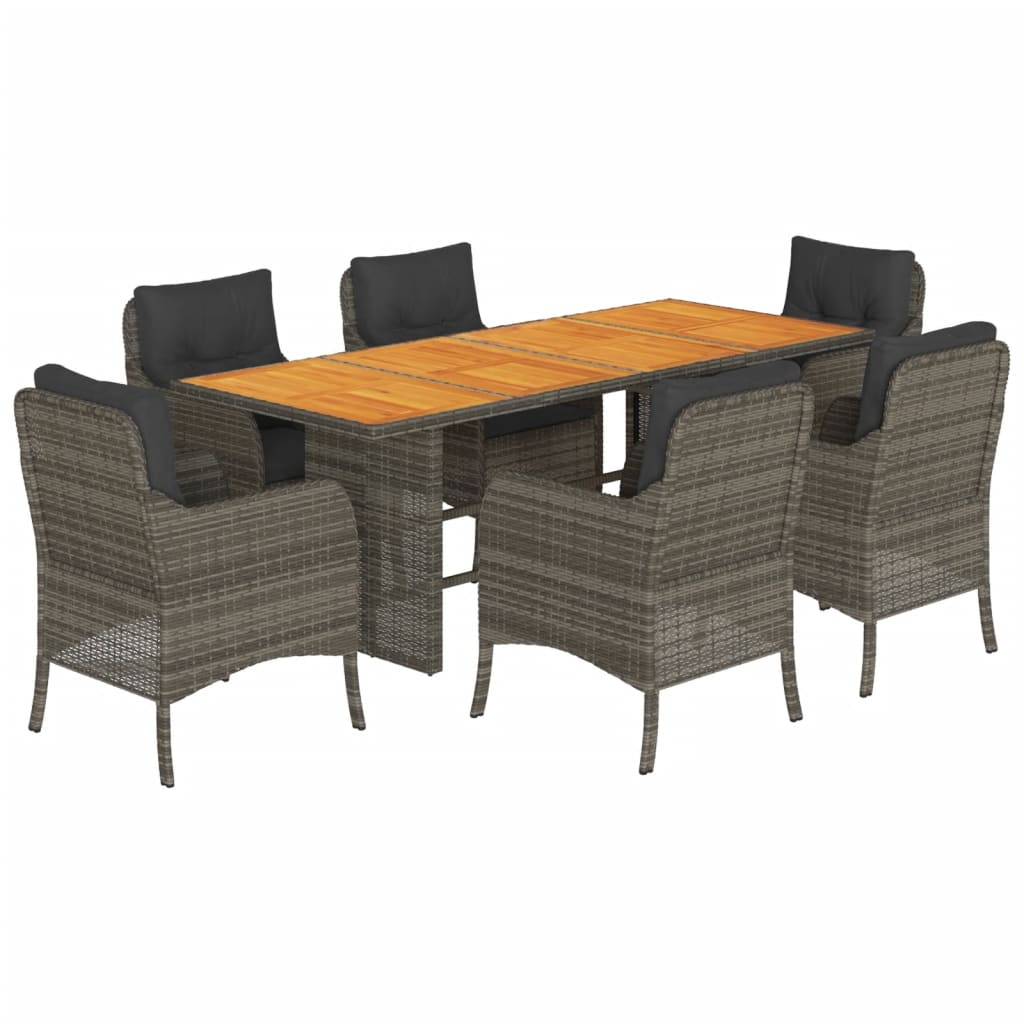 vidaXL 7-tlg. Garten-Essgruppe mit Kissen Grau Poly Rattan