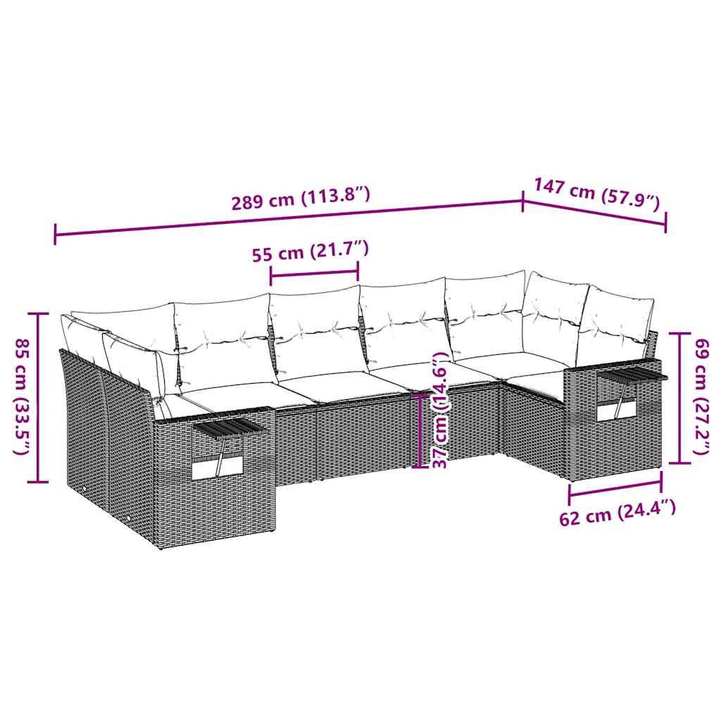 vidaXL 7-tlg. Garten-Sofagarnitur mit Kissen Braun Poly Rattan