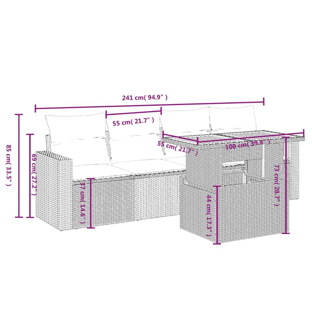 vidaXL 5-tlg. Garten-Sofagarnitur mit Kissen Grau Poly Rattan