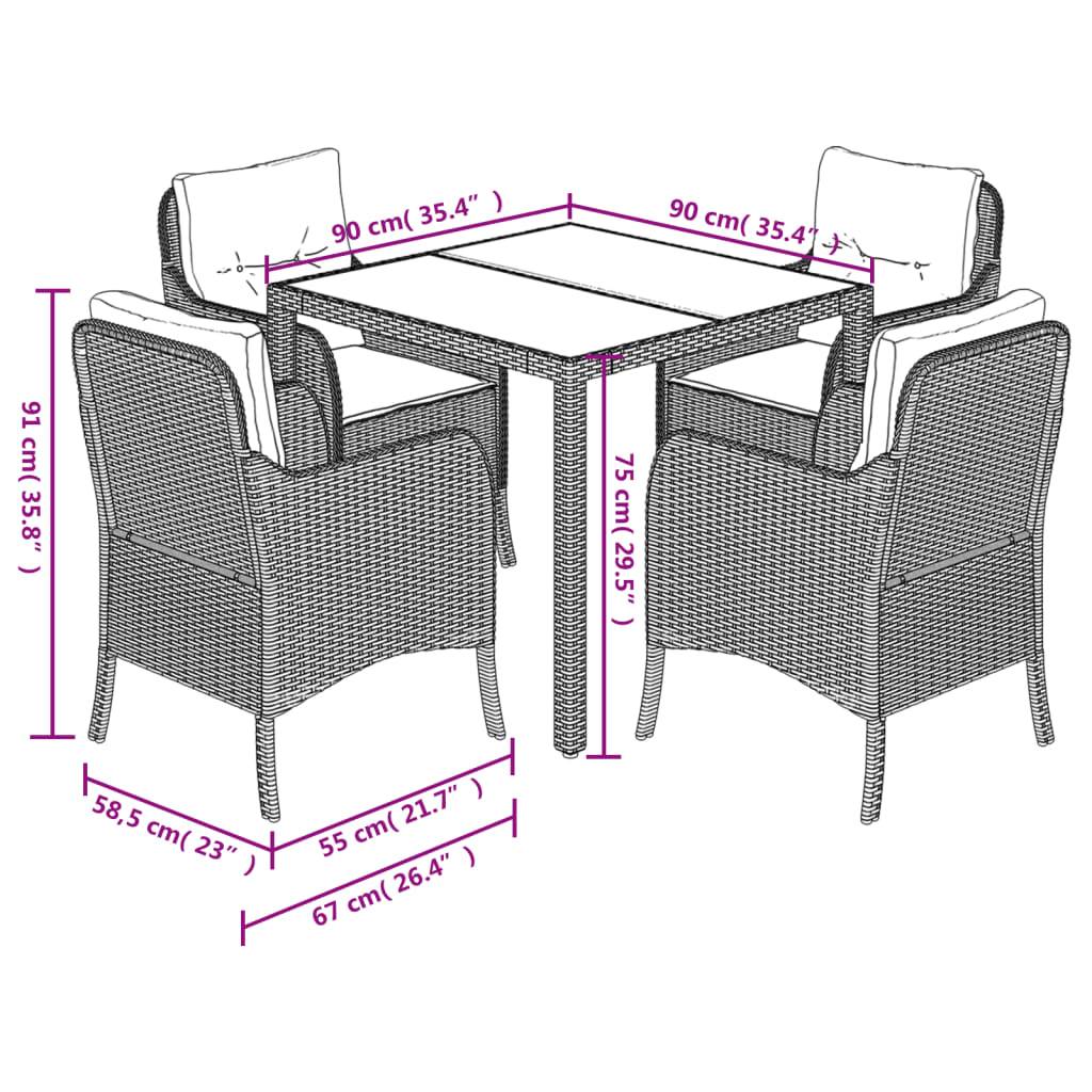 vidaXL 5-tlg. Garten-Essgruppe mit Kissen Schwarz Poly Rattan