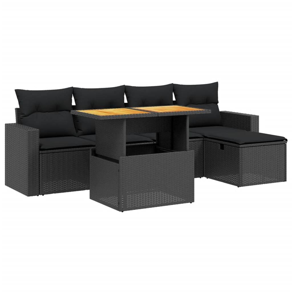 vidaXL 6-tlg. Garten-Sofagarnitur mit Kissen Schwarz Poly Rattan