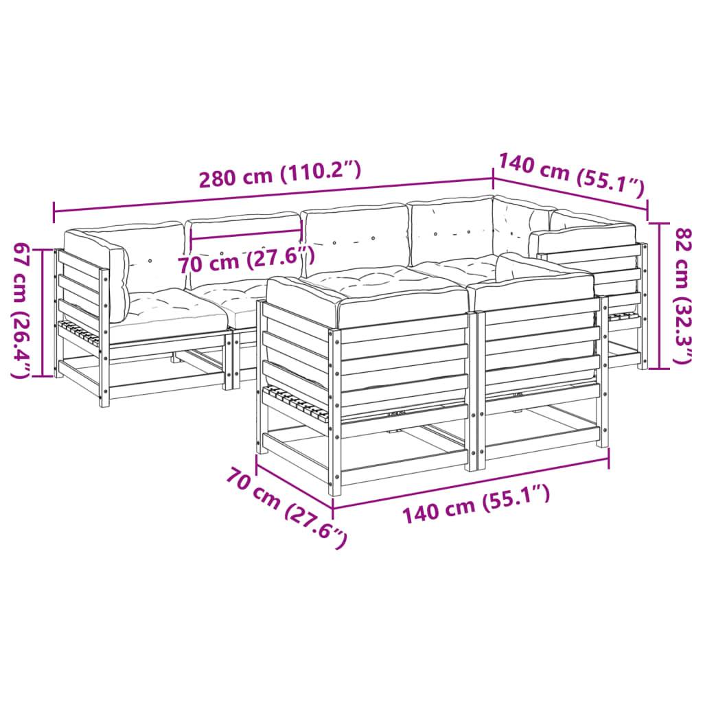 vidaXL 7-tlg. Garten-Sofagarnitur mit Kissen Wachsbraun Kiefernholz