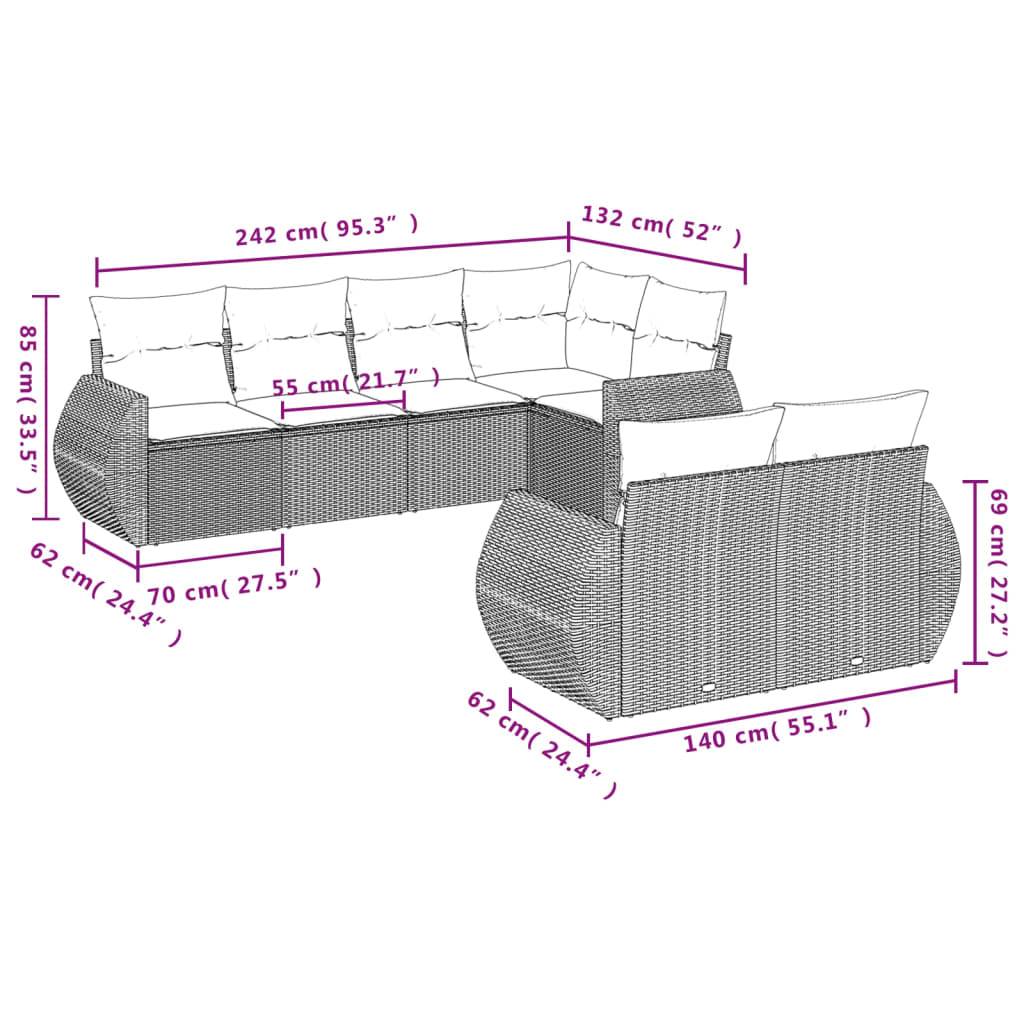 vidaXL 7-tlg. Garten-Sofagarnitur mit Kissen Beige Poly Rattan