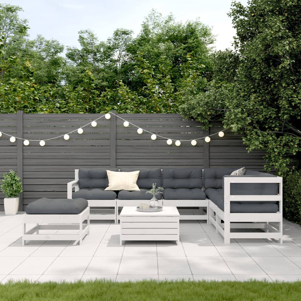 vidaXL 8-tlg. Garten-Lounge-Set mit Kissen Weiß Massivholz Kiefer