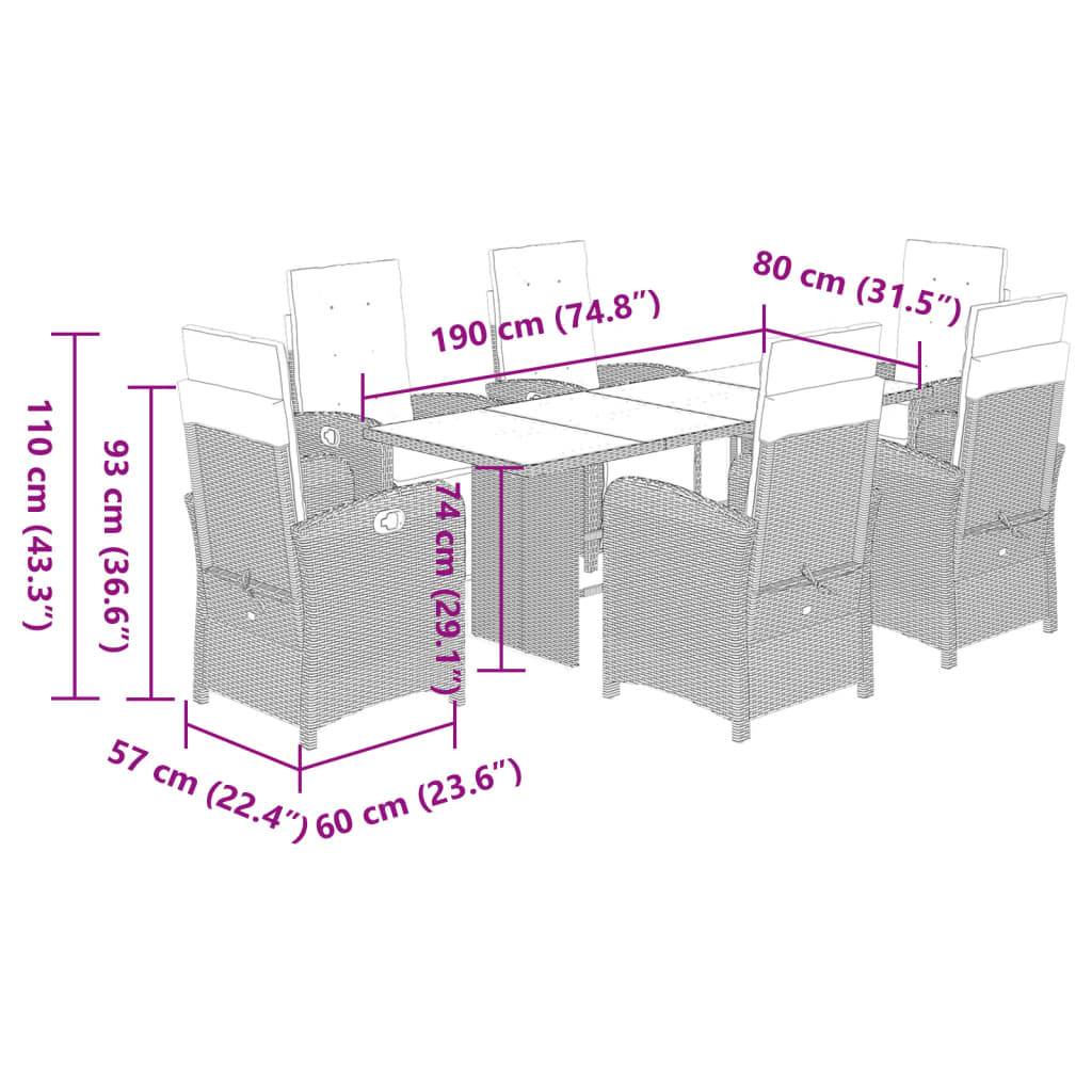 vidaXL 7-tlg. Garten-Essgruppe mit Kissen Beige Poly Rattan