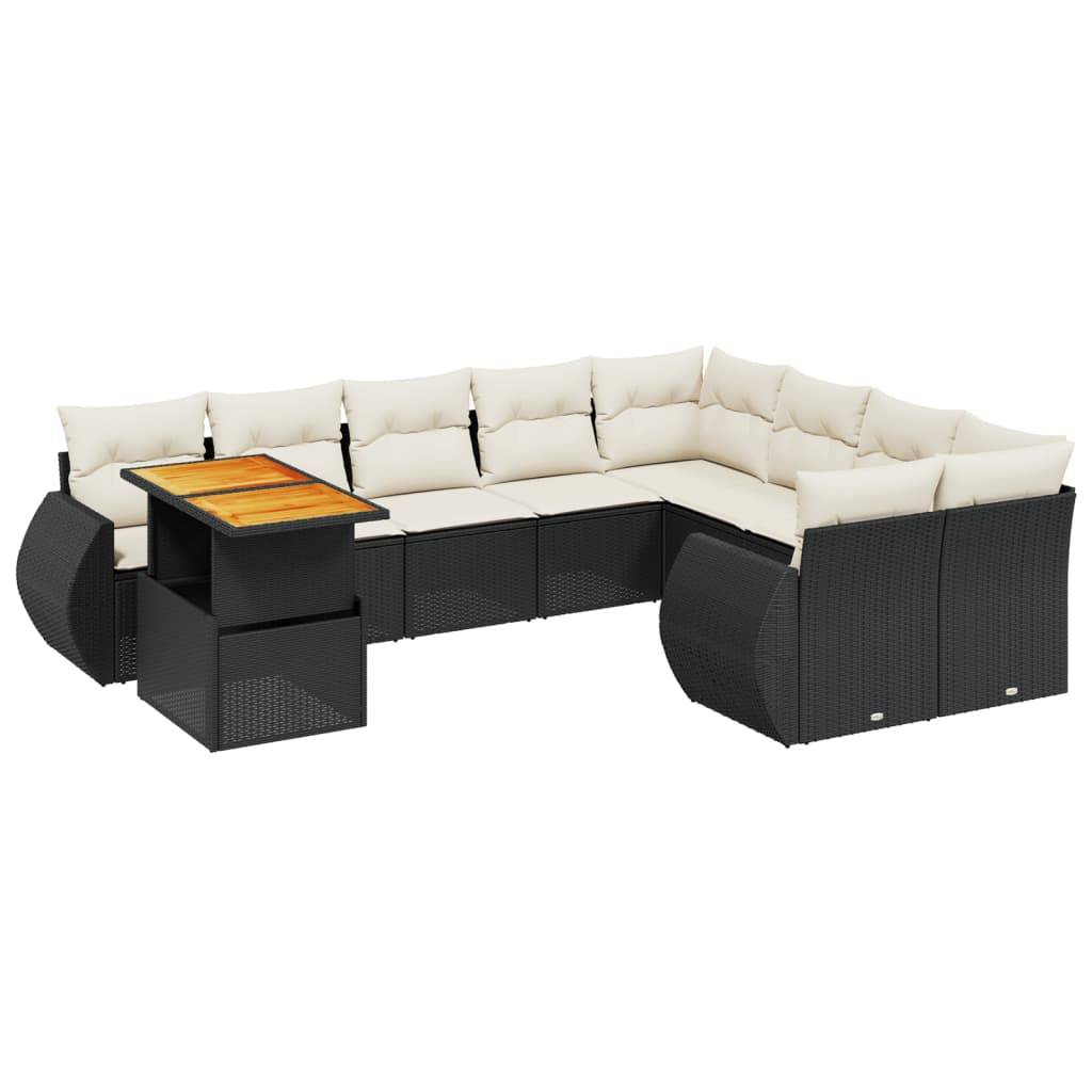 vidaXL 10-tlg. Garten-Sofagarnitur mit Kissen Schwarz Poly Rattan