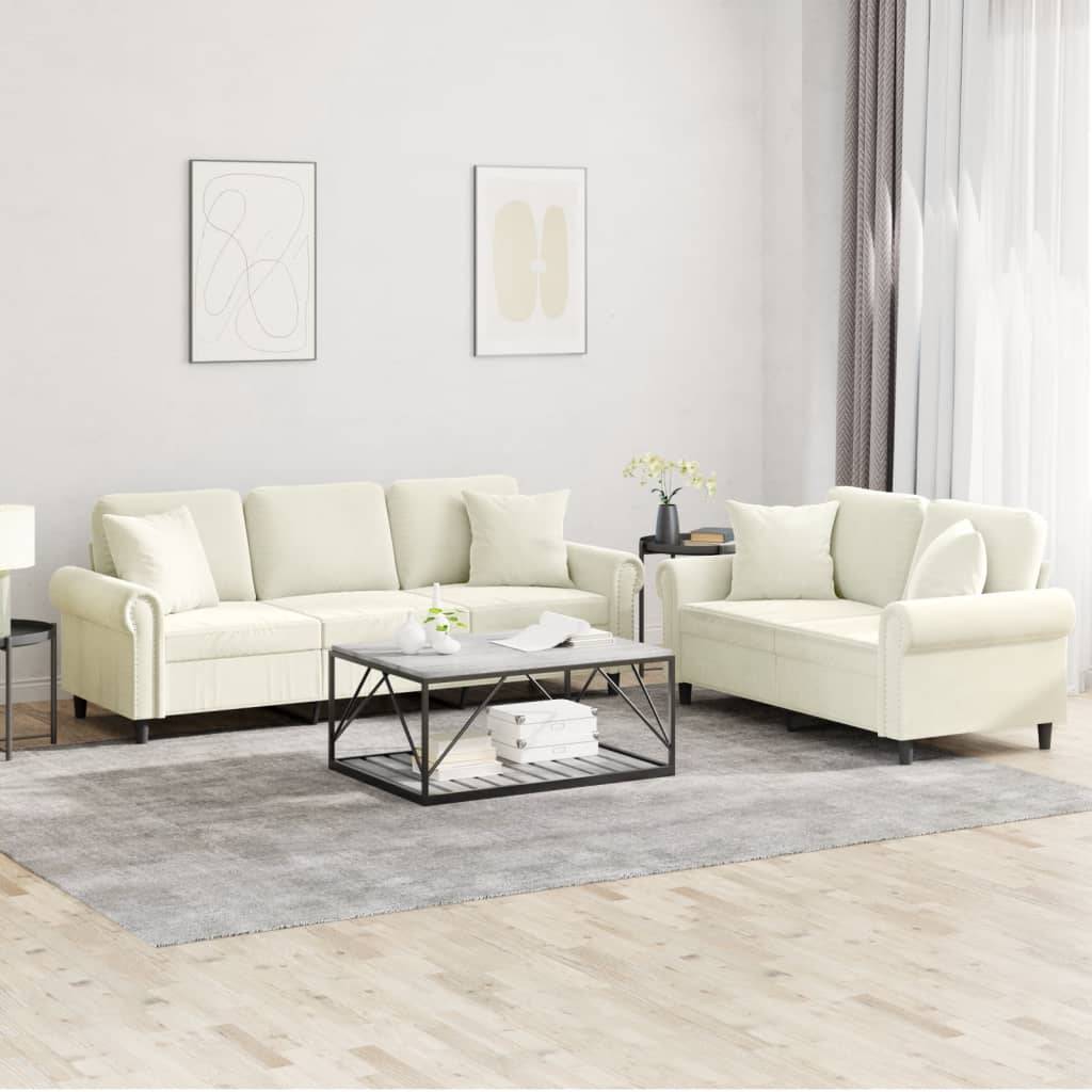 vidaXL 2-tlg. Sofagarnitur mit Kissen Creme Samt