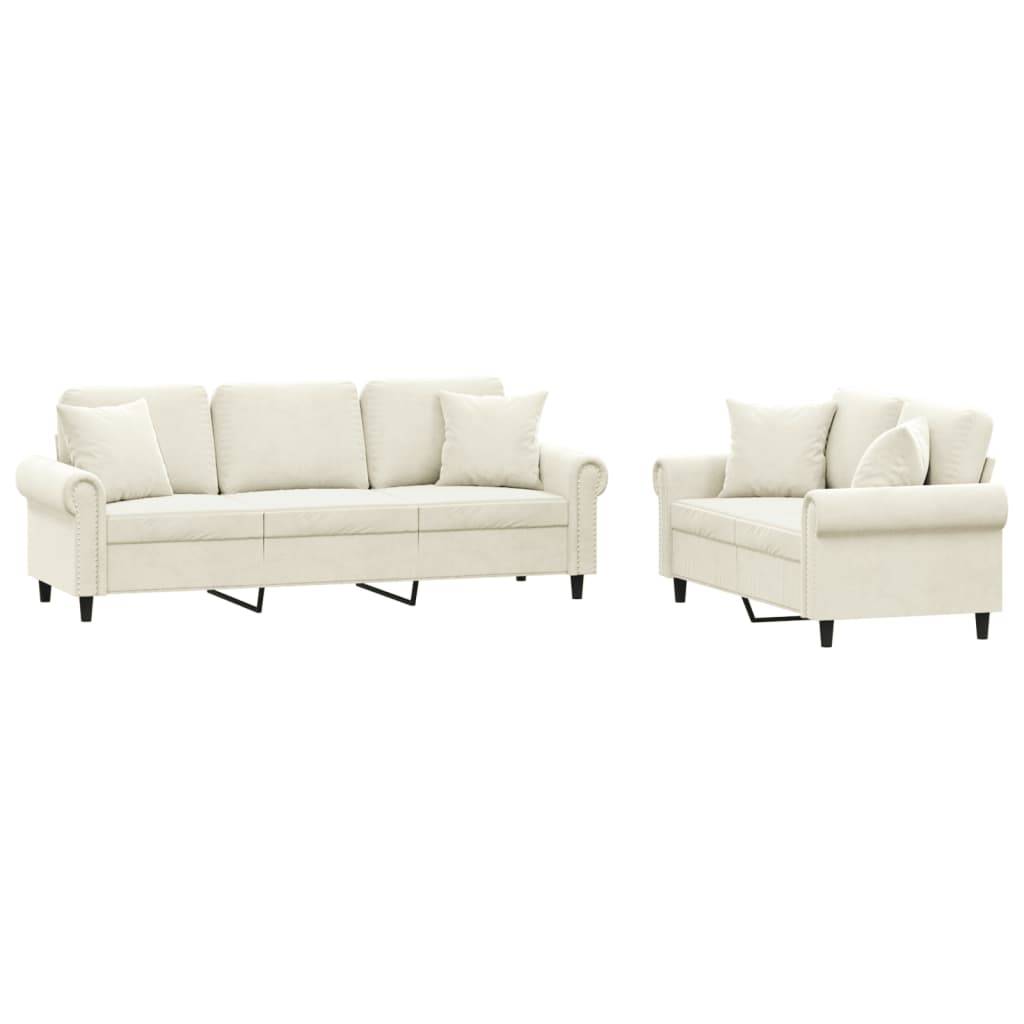 vidaXL 2-tlg. Sofagarnitur mit Kissen Creme Samt