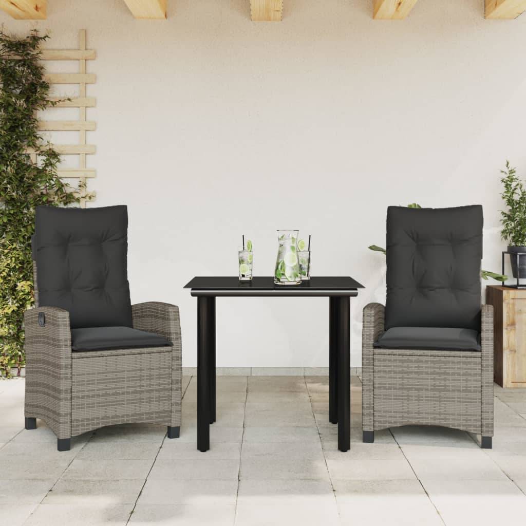 vidaXL 3-tlg. Garten-Essgruppe mit Kissen Grau Poly Rattan