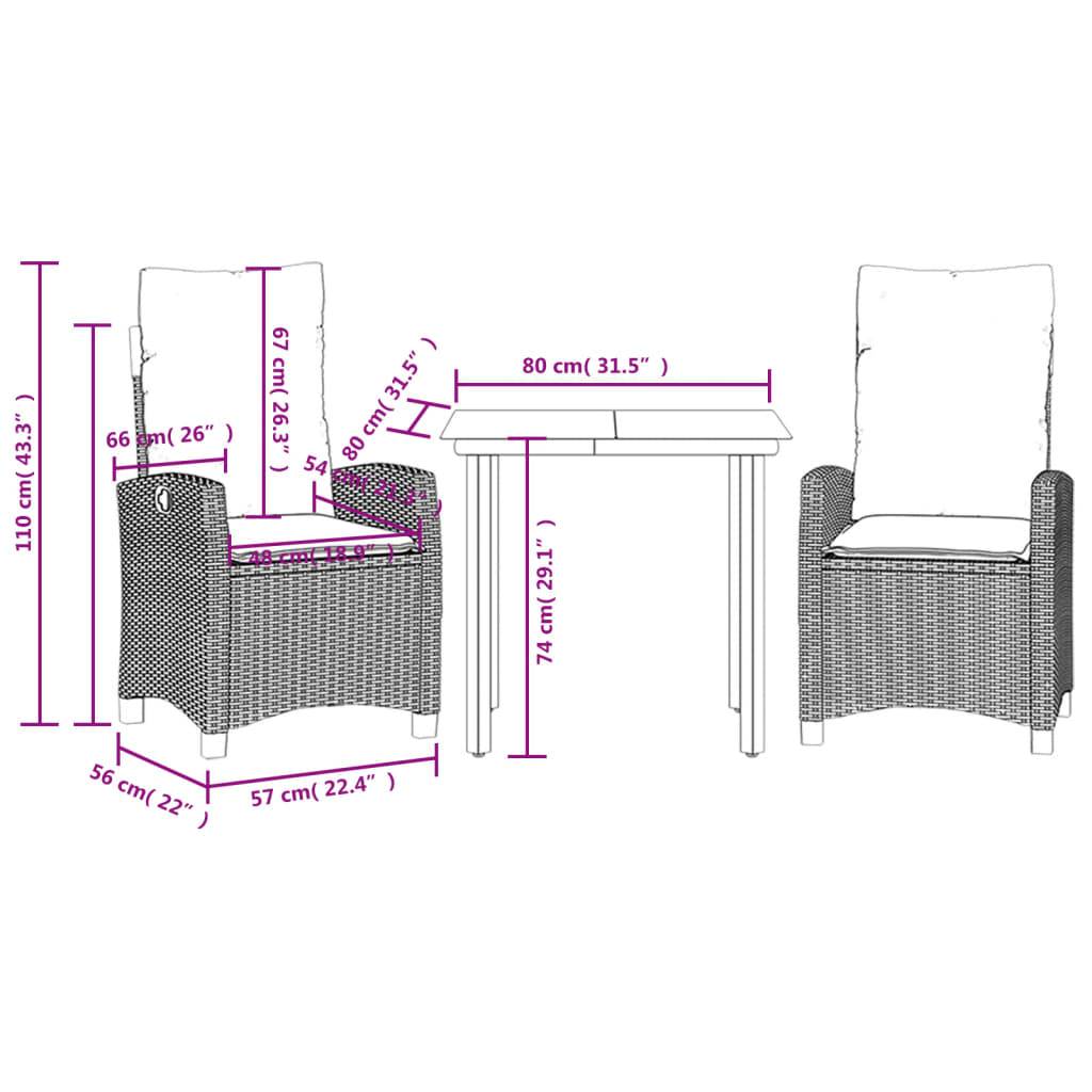 vidaXL 3-tlg. Garten-Essgruppe mit Kissen Beigemischung Poly Rattan