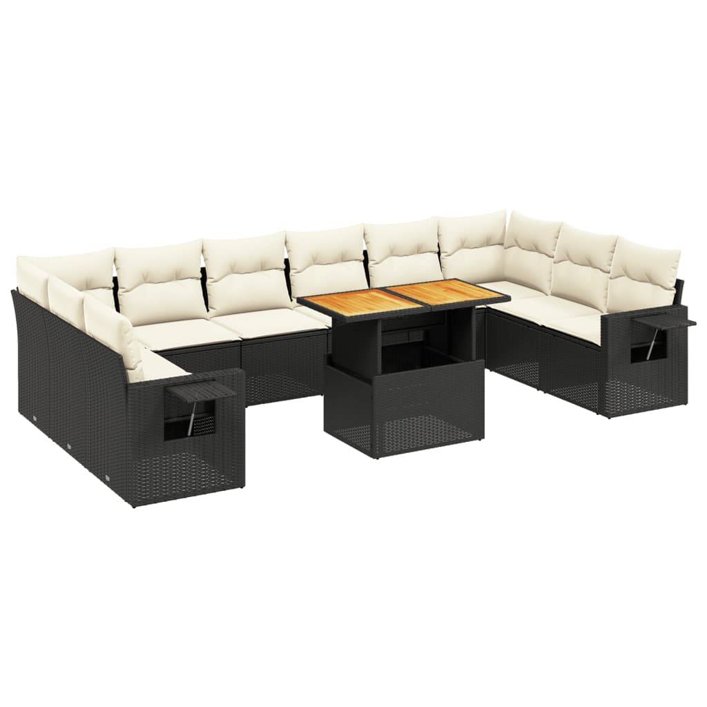 vidaXL 11-tlg. Garten-Sofagarnitur mit Kissen Schwarz Poly Rattan