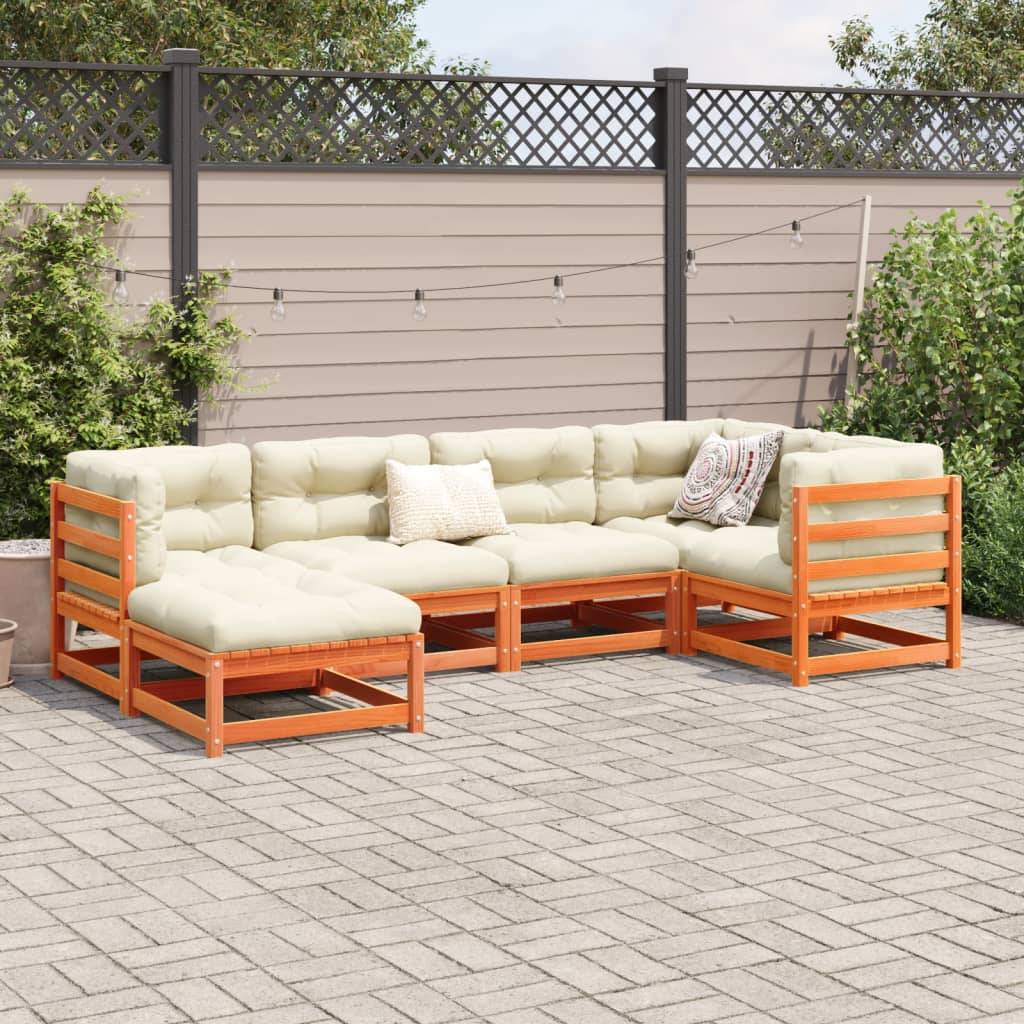 vidaXL 6-tlg. Garten-Sofagarnitur mit Kissen Wachsbraun Kiefernholz