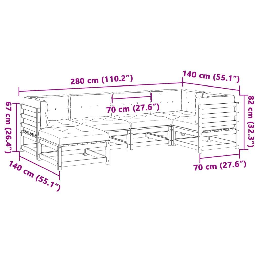 vidaXL 6-tlg. Garten-Sofagarnitur mit Kissen Wachsbraun Kiefernholz