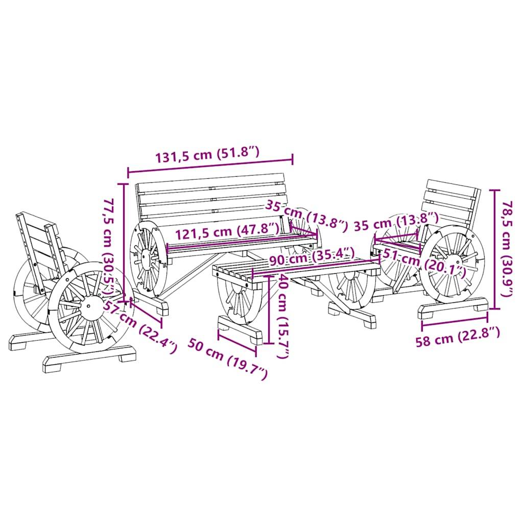 vidaXL 4-tlg. Garten-Lounge-Set Massivholz Tanne