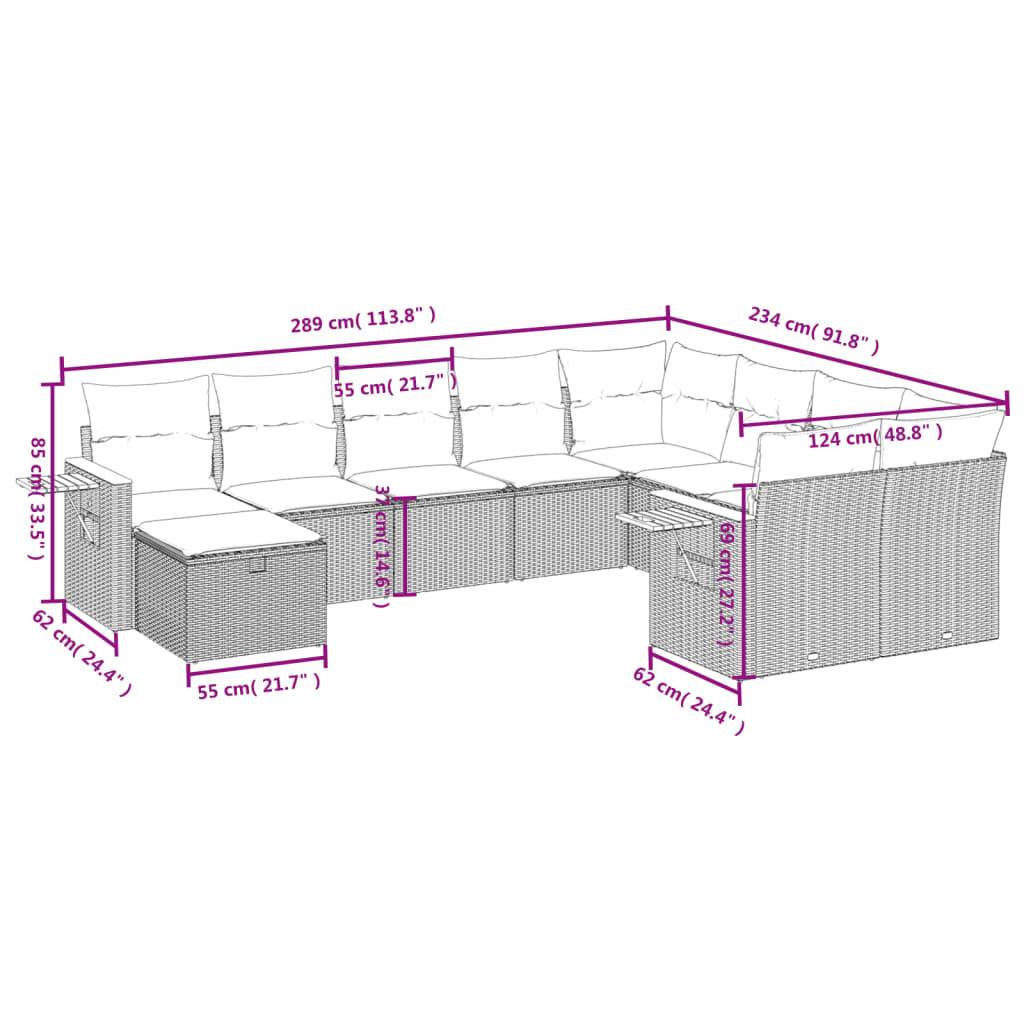 vidaXL 10-tlg. Garten-Sofagarnitur mit Kissen Beige Poly Rattan
