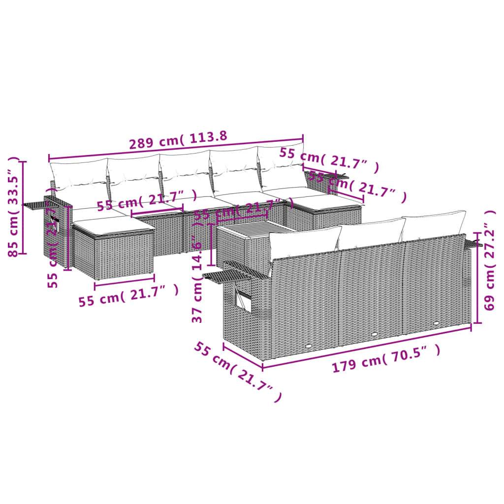 vidaXL 11-tlg. Garten-Sofagarnitur mit Kissen Grau Poly Rattan