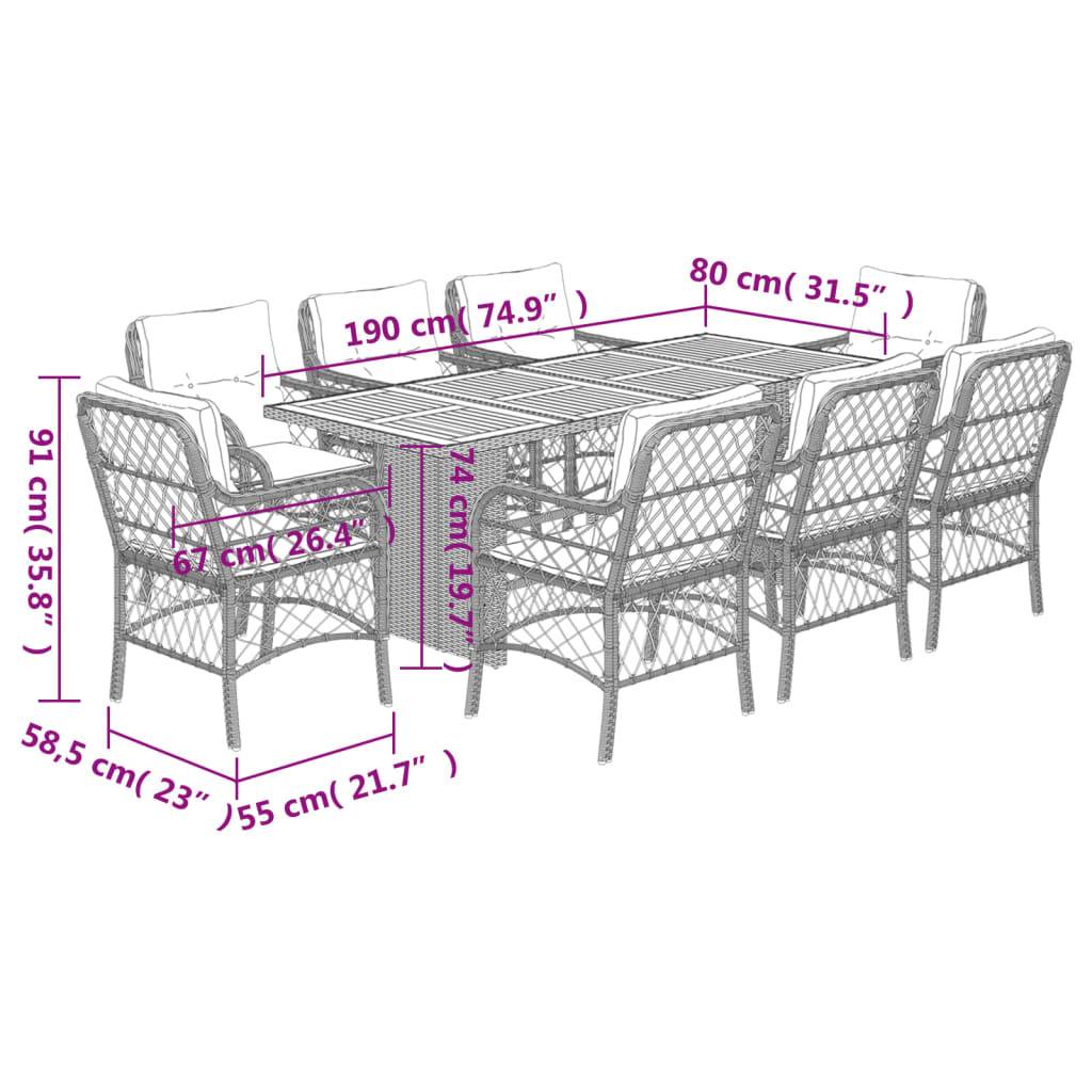 vidaXL 9-tlg. Garten-Essgruppe mit Kissen Beigemischung Poly Rattan