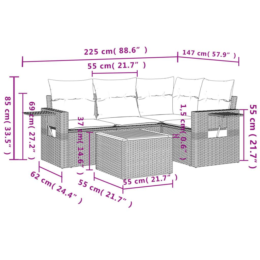 vidaXL 5-tlg. Garten-Sofagarnitur mit Kissen Schwarz Poly Rattan