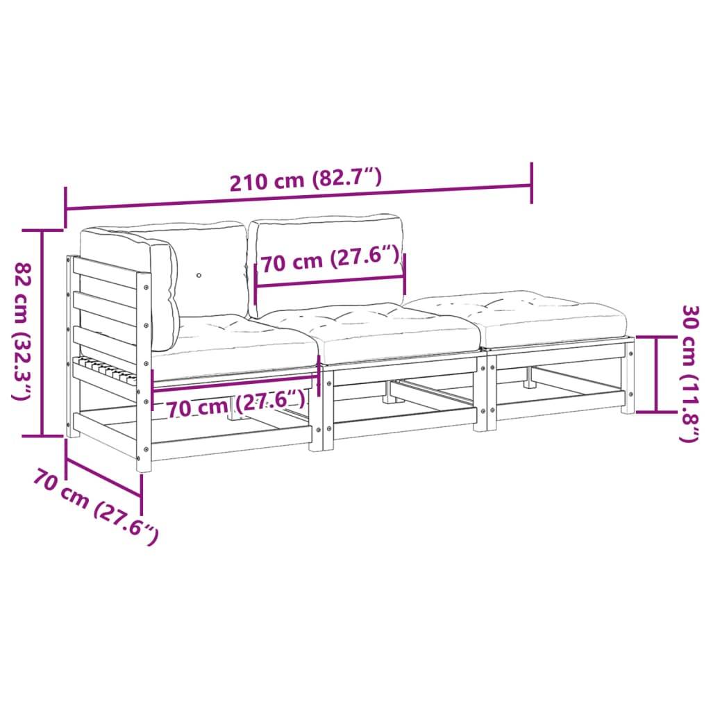 vidaXL 3-tlg. Garten-Sofagarnitur mit Kissen Massivholz Douglasie