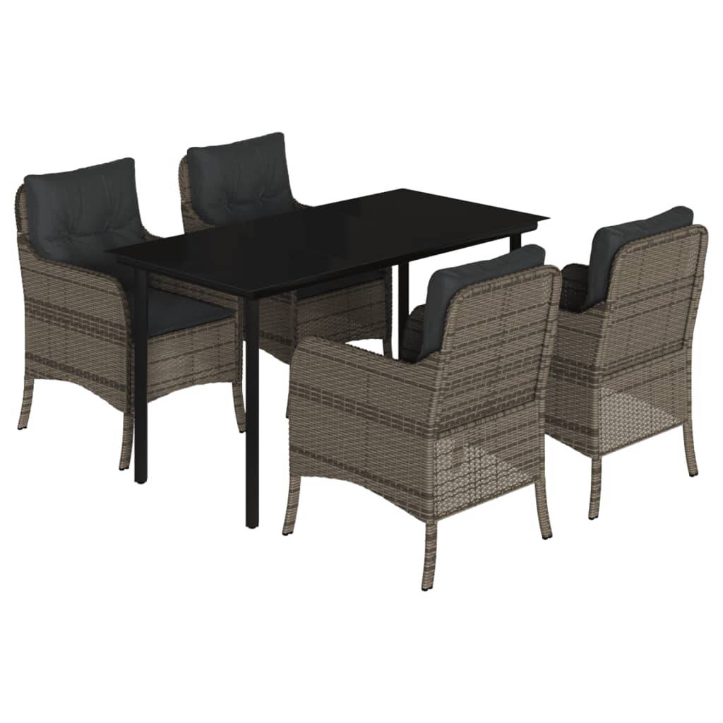 vidaXL 5-tlg. Garten-Essgruppe mit Kissen Grau Poly Rattan