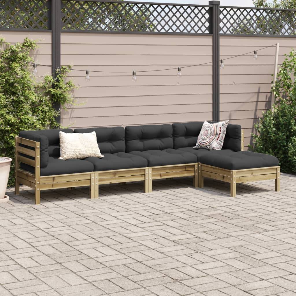 vidaXL 5-tlg. Garten-Sofagarnitur mit Kissen Kiefernholz Imprägniert