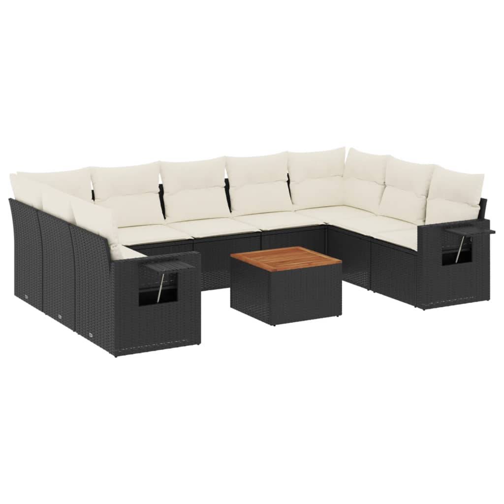 vidaXL 10-tlg. Garten-Sofagarnitur mit Kissen Schwarz Poly Rattan