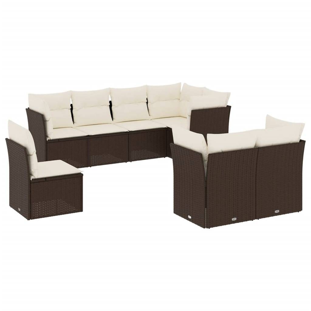 vidaXL 8-tlg. Garten-Sofagarnitur mit Kissen Braun Poly Rattan