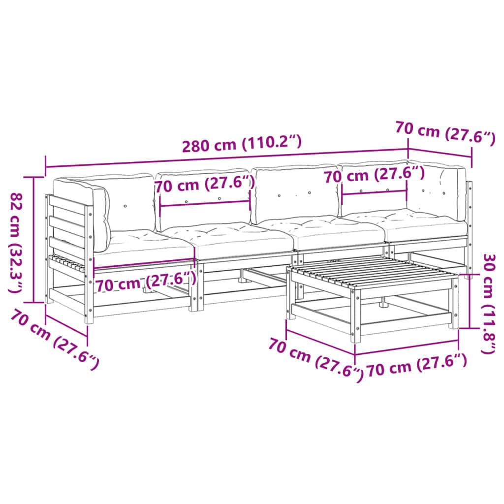 vidaXL 5-tlg. Garten-Sofagarnitur mit Kissen Wachsbraun Kiefernholz
