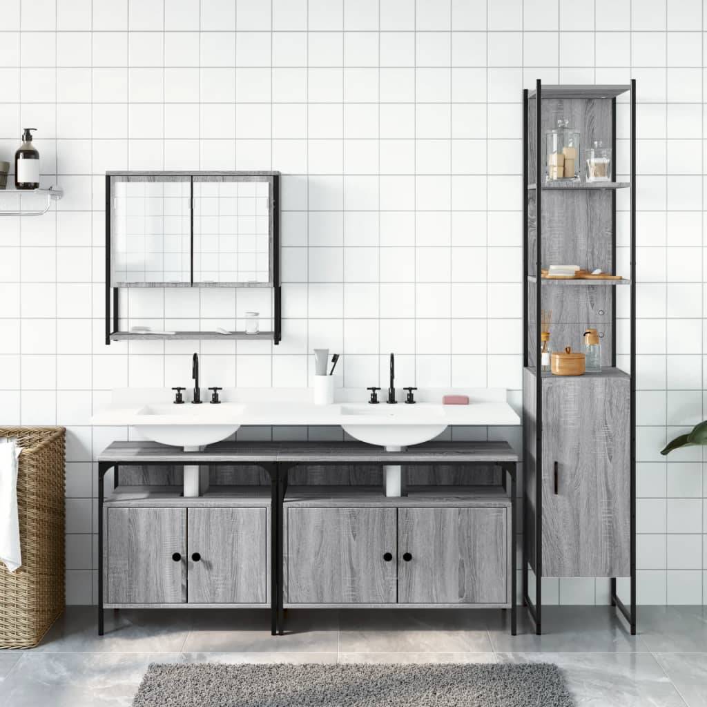 vidaXL 4-tlg. Badmöbel-Set Grau Sonoma Holzwerkstoff