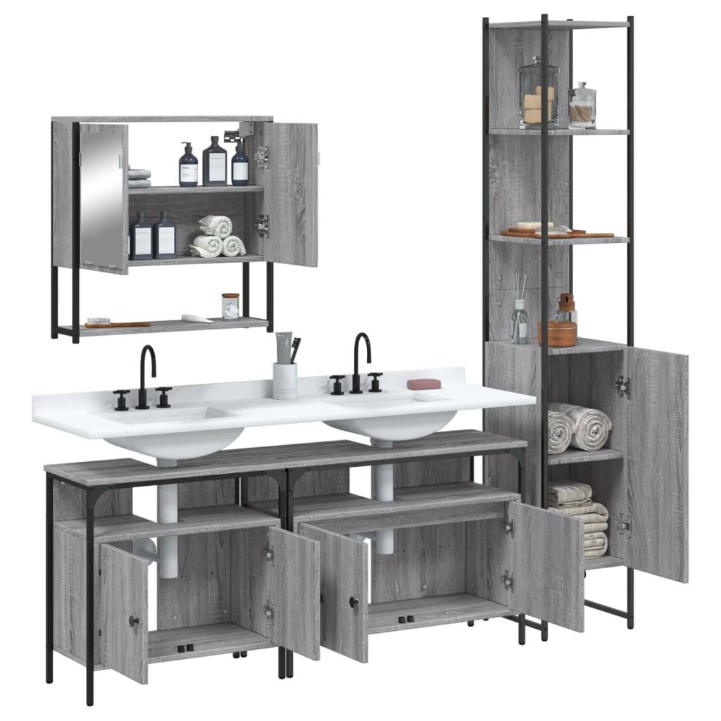 vidaXL 4-tlg. Badmöbel-Set Grau Sonoma Holzwerkstoff