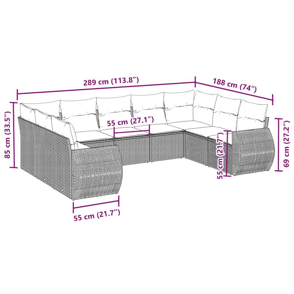 vidaXL 9-tlg. Garten-Sofagarnitur mit Kissen Schwarz Poly Rattan