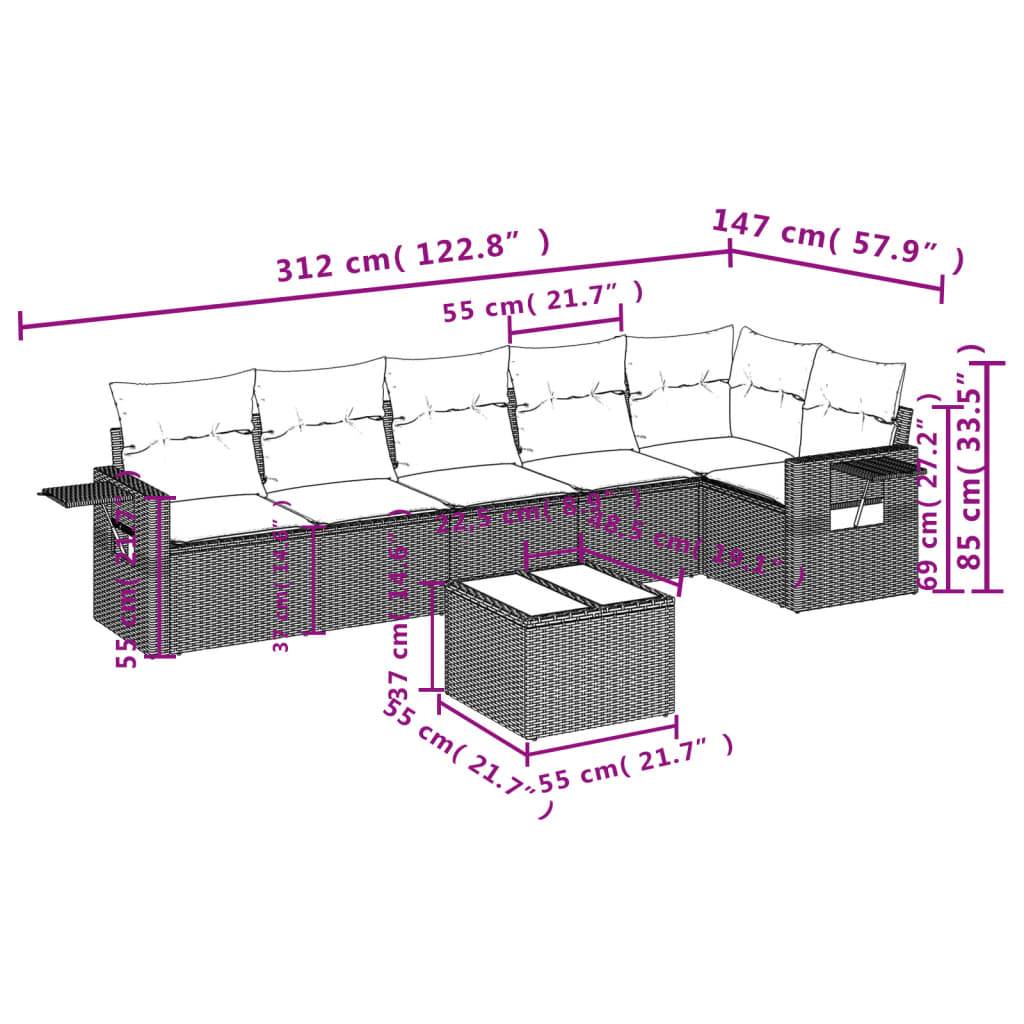 vidaXL 7-tlg. Garten-Sofagarnitur mit Kissen Braun Poly Rattan