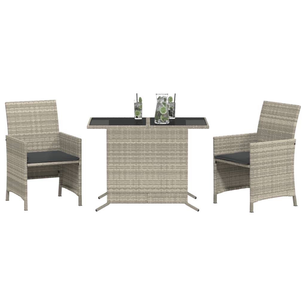 vidaXL 3-tlg. Bistro-Set mit Kissen Hellgrau Poly Rattan