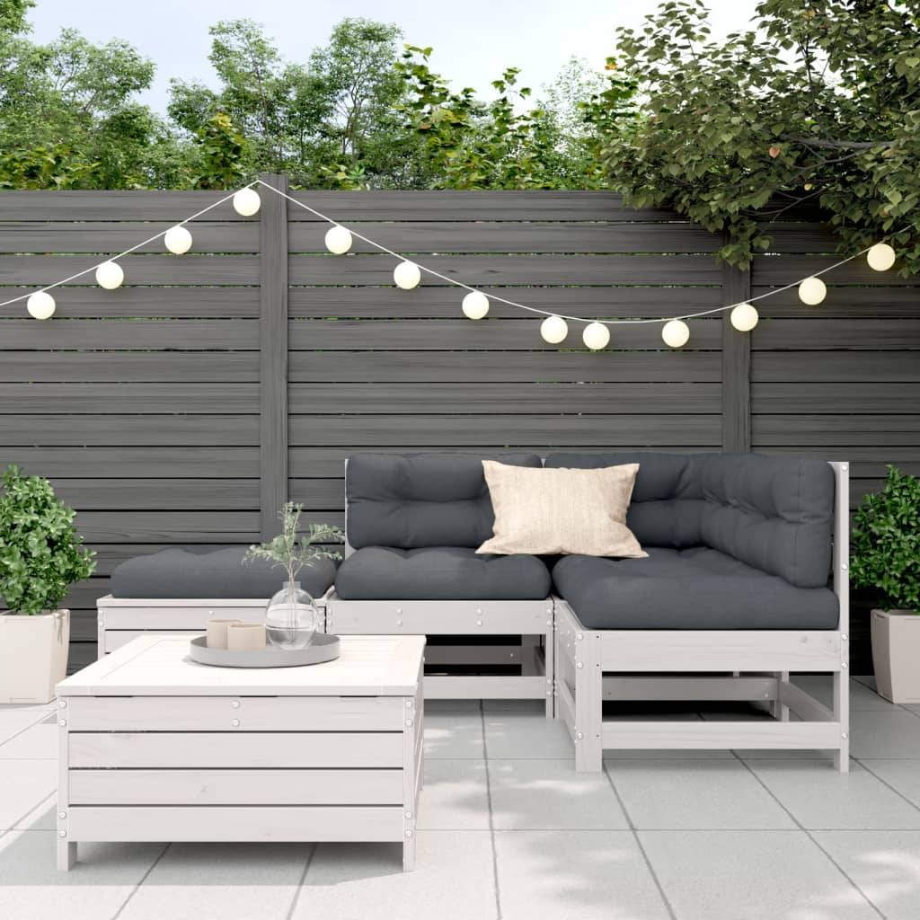 vidaXL 5-tlg. Garten-Lounge-Set mit Kissen Weiß Massivholz Kiefer
