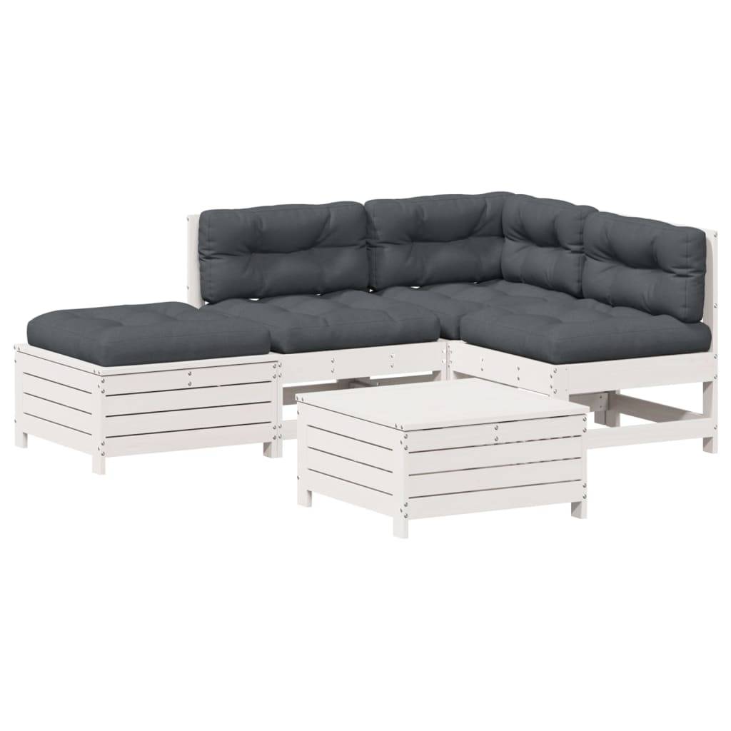 vidaXL 5-tlg. Garten-Lounge-Set mit Kissen Weiß Massivholz Kiefer