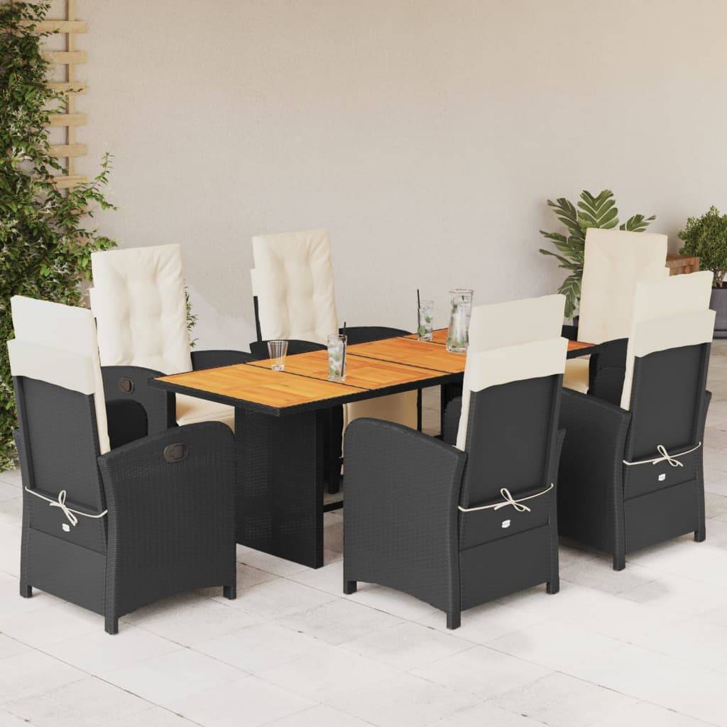 vidaXL 7-tlg. Garten-Essgruppe mit Kissen Schwarz Poly Rattan