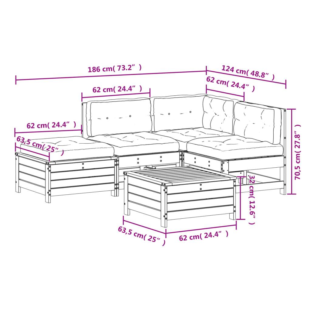 vidaXL 5-tlg. Garten-Lounge-Set mit Kissen Imprägniertes Kiefernholz