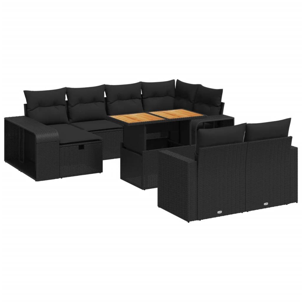 vidaXL 11-tlg. Garten-Sofagarnitur mit Kissen Schwarz Poly Rattan