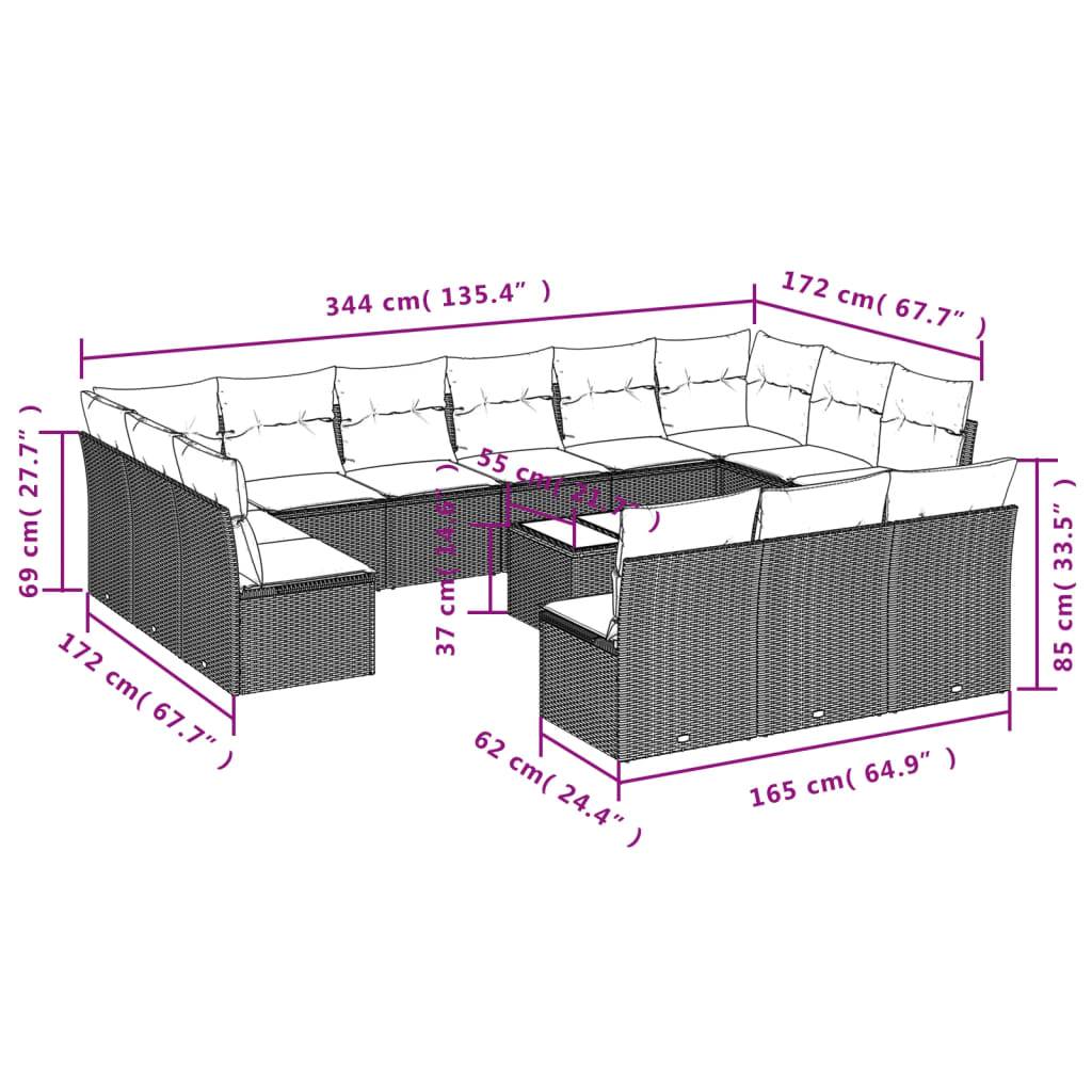 vidaXL 14-tlg. Garten-Sofagarnitur mit Kissen Braun Poly Rattan