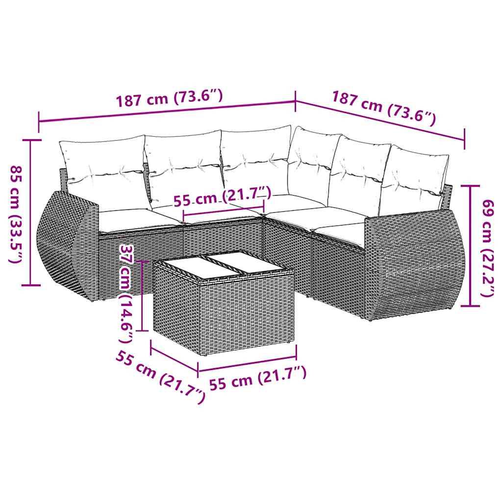 vidaXL 6-tlg. Garten-Sofagarnitur mit Kissen Schwarz Poly Rattan
